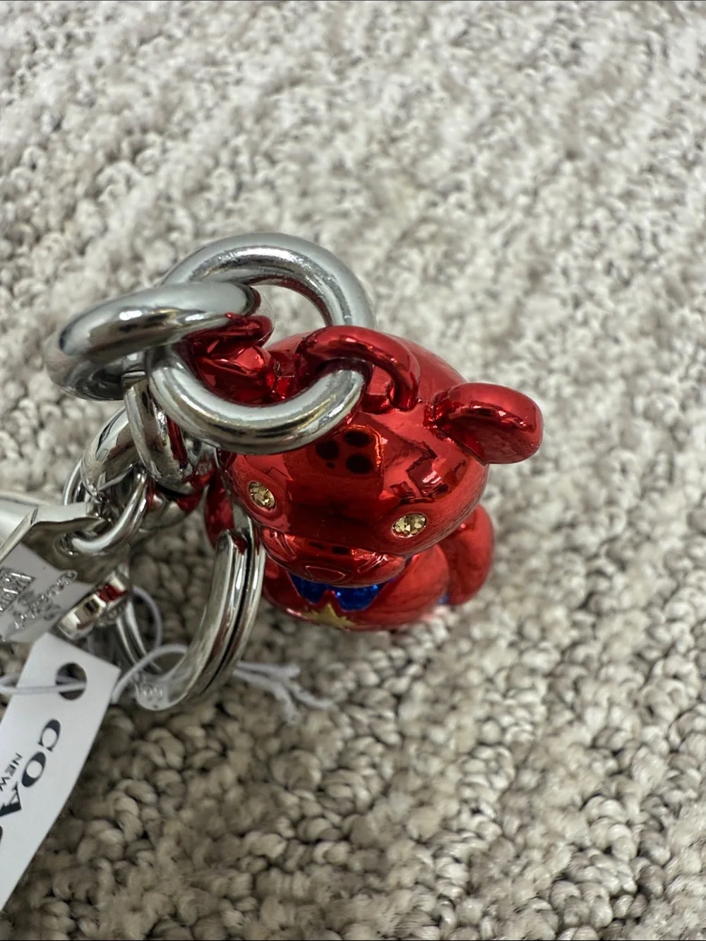 Coach X Captain Marvel Red Bear Keychain Charm with Star Detail